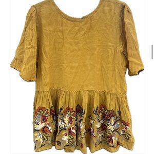 Anthropologie Mustard Floral Embroidered Blouse